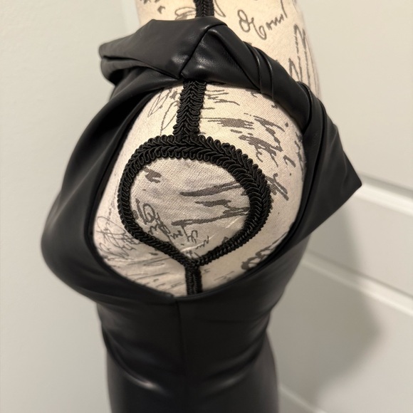 NWT MICAS Faux Leather Asymmetrical Twist Knot Zipper Mini Dress - Picture 8 of 16